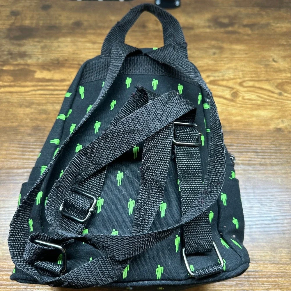 Billie Eilish Blohsh Mini Backpack Black Green Canvas Small Daypack Bag FLAW